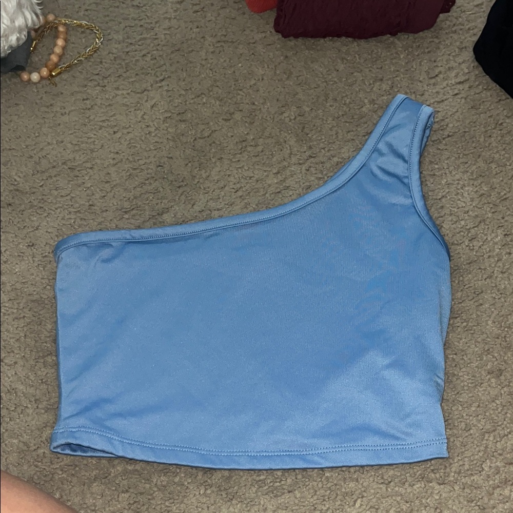 Stylish Blue One-Shoulder Crop Top